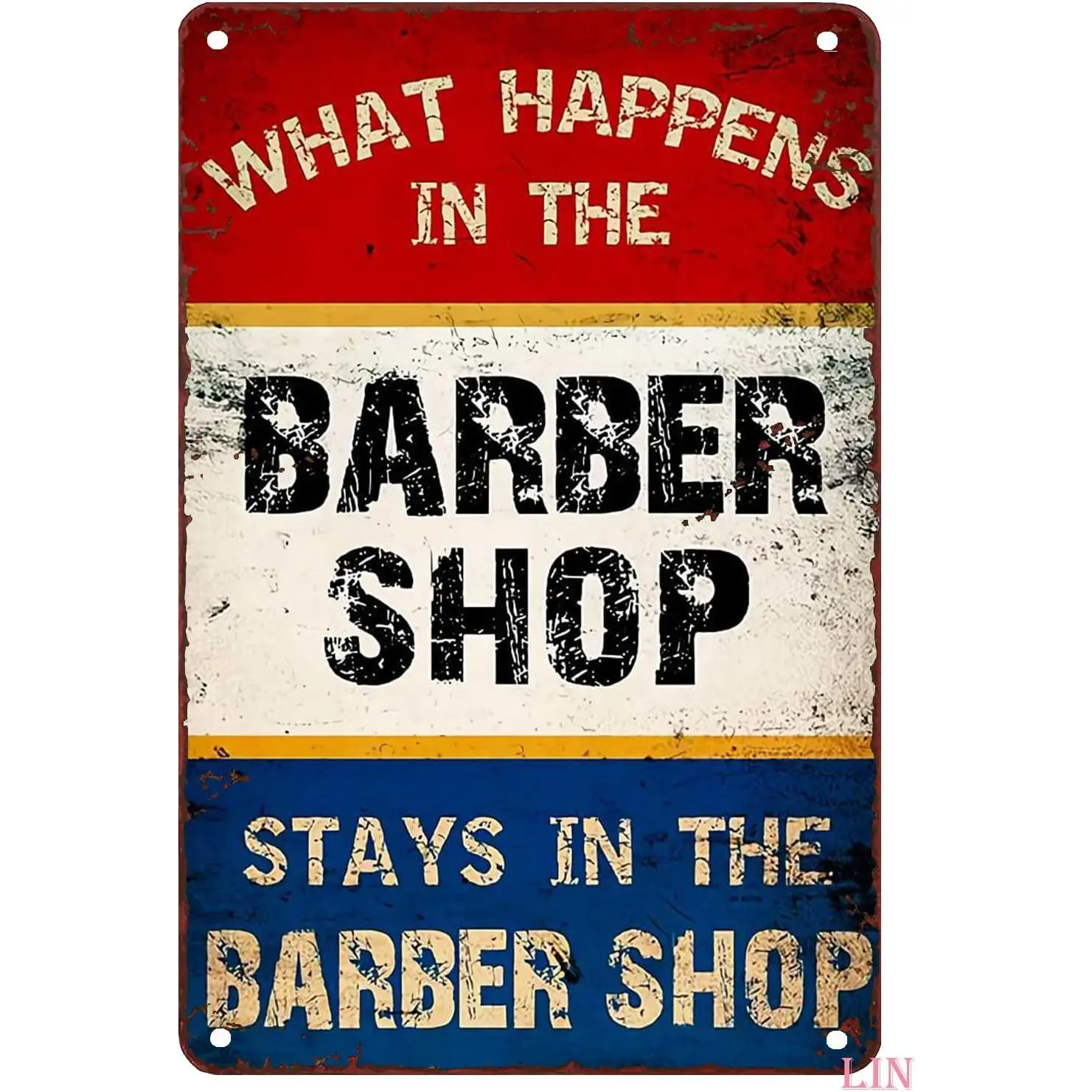 Tin Signs Vintage Kitchen Barber Shop Barber Poster What Happens In The Barber Shop Tin Sign Chic Art Wall Metal Decorations Funny Iron Plaque Signs Gift for Living Room Office 12x8 inch