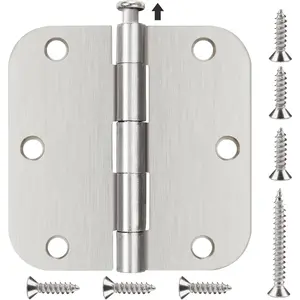 42 Pack Satin Nickel Door Hinges 3.5 x 3 1/2 Interior Door Hinges for Doors Rounded 5/8" Radius Corners Flat Iron Hinge 3 "x 3 " Door Hardware Controls