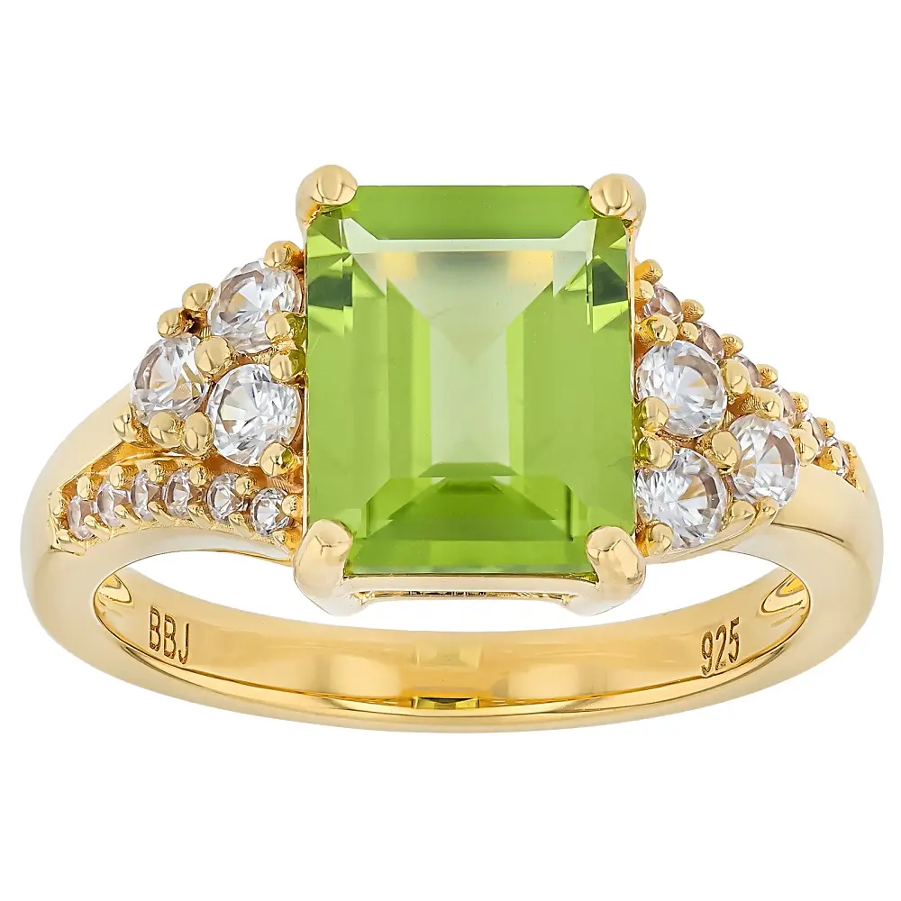 JTV Green Peridot 18K Yellow Gold Over Sterling Silver Ring 3.58ctw