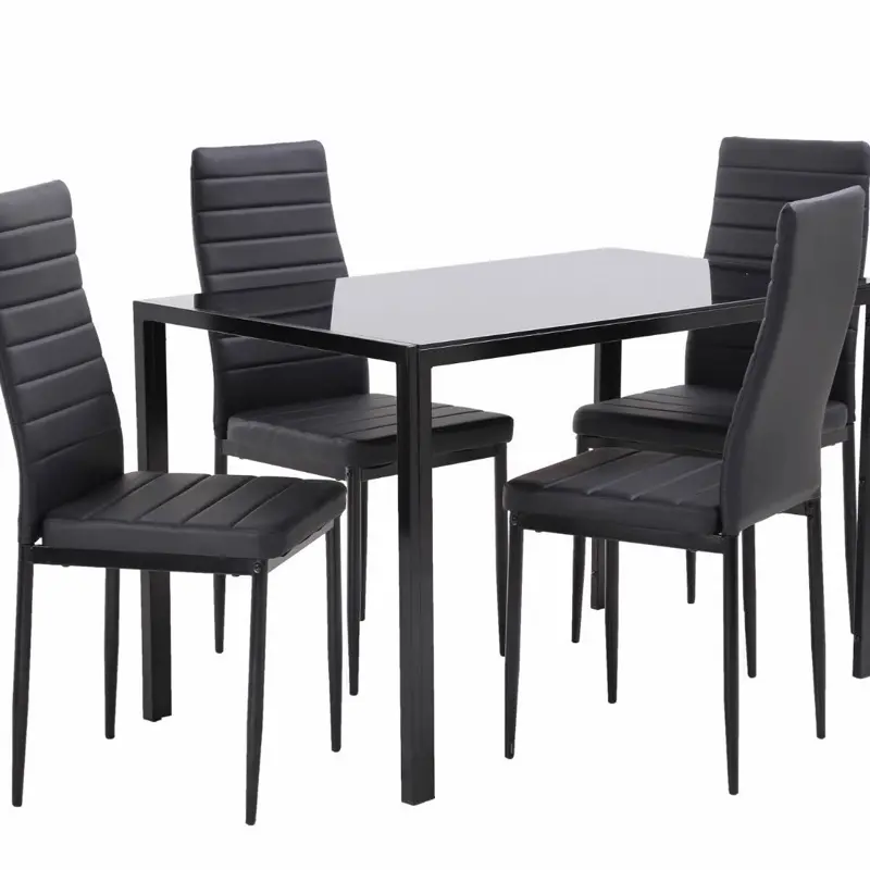 Dining Room Table Set 5-Piece Kitchen with 4 Faux Leather Metal Frame Chairs