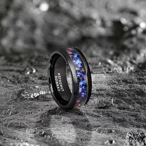 8MM Black Plated Tungsten Engagement Ring Cloud Brocade Pink Inlay Wedding Band Rings for Men