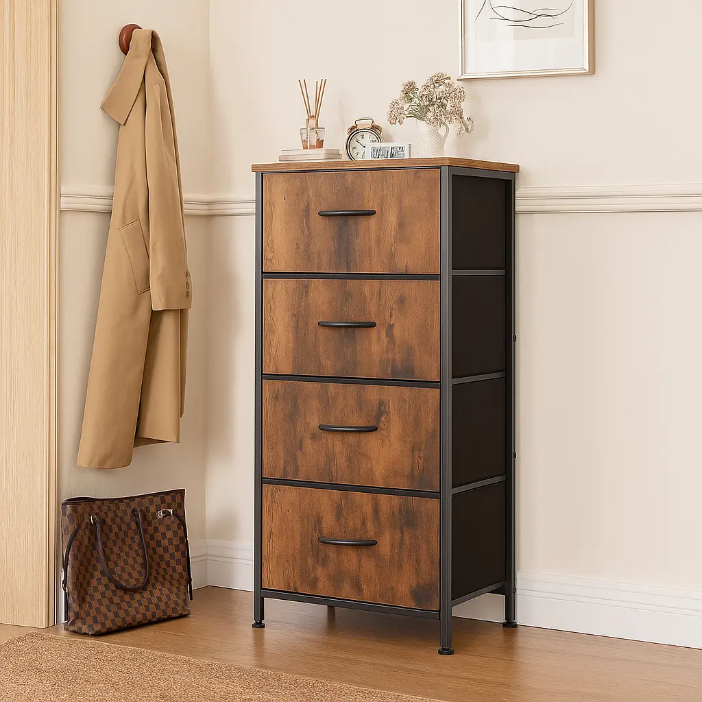Dresser for Bedroom, Storage Drawers, Skinny Fabric Storage Tower with 4 Drawers
