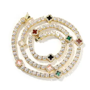 【PANG Jewelry】ins-style Clover Necklace,ZirconTennis Chain, Exquisite Luxury, Collarbone ChainAccessory,Summer New Arrivalne Chain Accessory for Women  A New Summer Collection Sparkling Zirconia