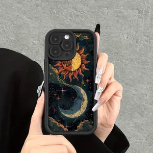 Sun and moon pattern TPU Case for iPhone 17 Pro Max 16 16e 15 14 Plus 13 12 Mini 11 Air X XS Straight Edge Drop-Resistant Rugged Durable Cover Shell Valentine's Day Gift 2D printing