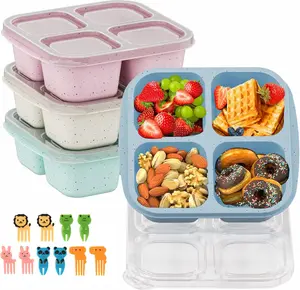 4 Pack Snack Containers, 4 Compartment Snack Box, Reusable Lunch Containers, Divided Food Storage Containers for Work Trips Lunch Boxes Tableware