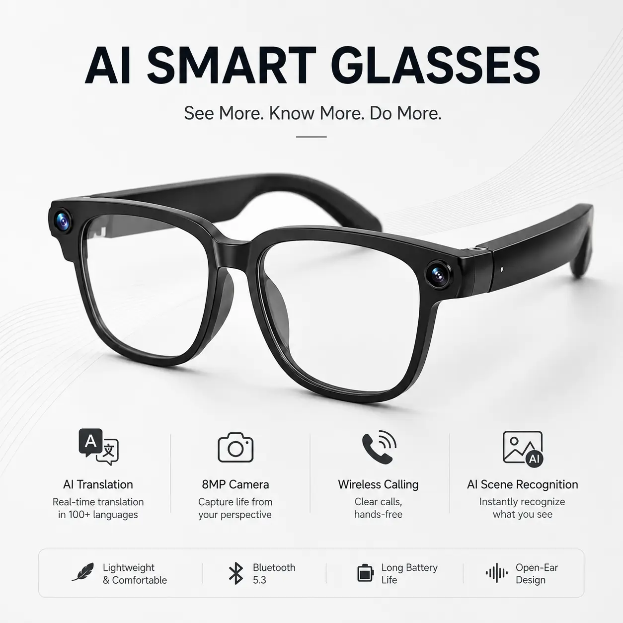 Gensz AI Camera Sunglasses: HD video recording sunglasses featuring audio, voice assistant, hands-free photo capture, and a wide-angle lens. These smart wearable sunglasses are ideal for everyday vlogging, sports,  smartglasses click Multifunctional