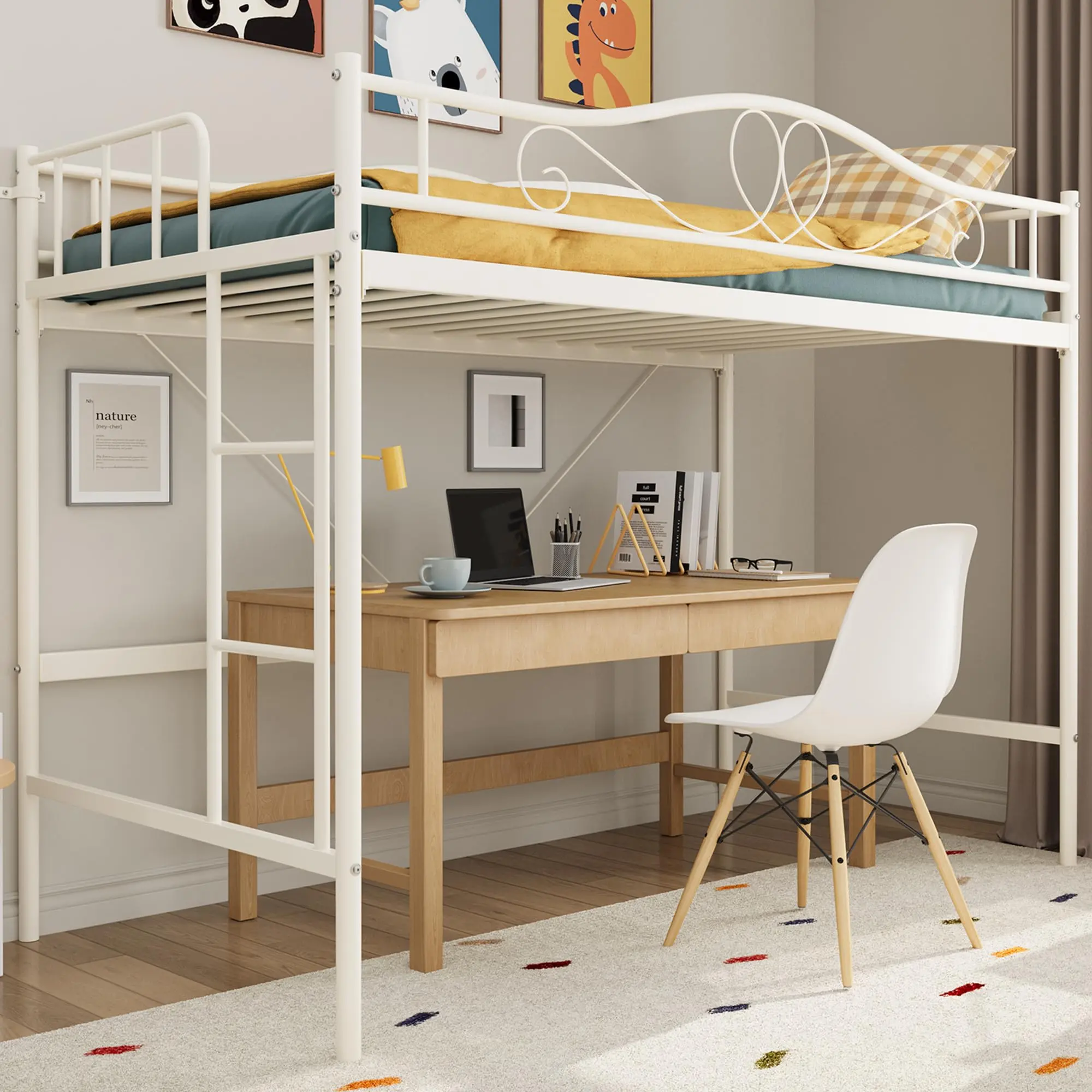 Garvee Loft Bed for Twin Mattress with Ladder and Safety Rail, Noise-Free, Durable Metal Frame, Supports up to 400 lbs, Space-Saving Design, No Box Spring Needed, Easy Assembly