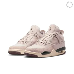 Pink Brown Patchwork Retro 4 Mid-Top Sneakers for Breathable Suede Leather Cushioned Casual Shoes Spring Versatile Trendy Footwear