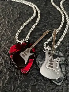 Fashion Casual High-Quality Hip-Hop Heart Guitar Pick Pendant Necklace, Stainless Steel, Unisex, All Seasons, Unique Design, Heart Shaped Necklace