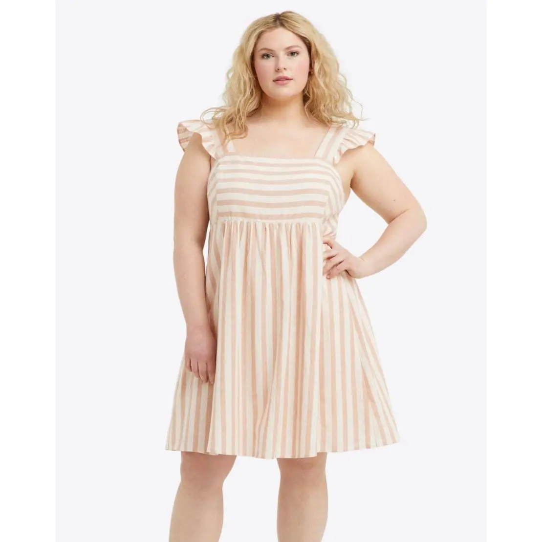 Maddie Babydoll Dress in Camel Cabana Stripe