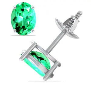 Untreated Emerald OvalSolitaire Earrings - (14k White Gold)- E42800REEM