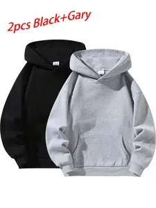 Men's Spring & Fall Sweatshirt, Classic Minimalist Pullover Hoodie, Long Sleeve, Blue, Youth Student Wear, Casual Sports Basic Top, Unisex, Menswear