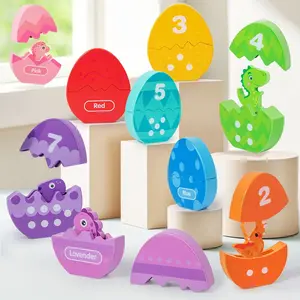 Wooden Number Matching Puzzle Toy, Number Counting Blocks, Colorful Math Counting Dinosaur Cognitive, Math Learning Tools, Multi-Layered Egg Shape, Christmas Easter Gift for Ages 3+