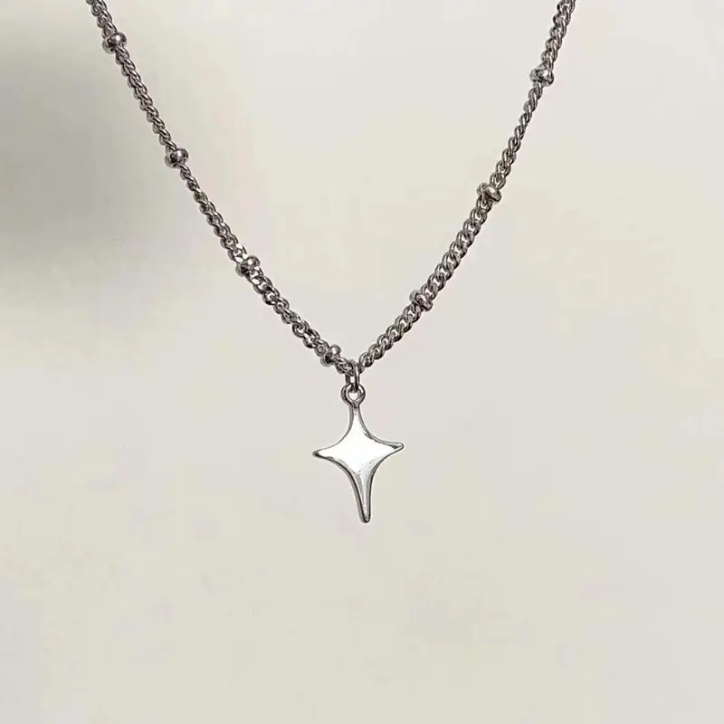 Unisex 4-Pointed Star Artificial Gemstone Accessory Necklace - Gem Pendant, Versatile Temperament Chain, Fashion Necklace, Ideal Birthday Gift for Women, Birthday Gifts, Casual, Girlfriend Birthday Gift