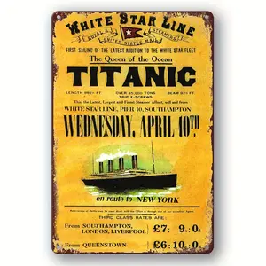 Vintage Titanic White Star Line Aluminum Sign (7.87"x11.81") - Decorative Wall Hanging Plaque for Bar, Man Cave, Bedroom, Office & Home Decor - Nostalgic Maritime & Ocean Liner Themed Metal Wall Art - English Language, Multipurpose Use