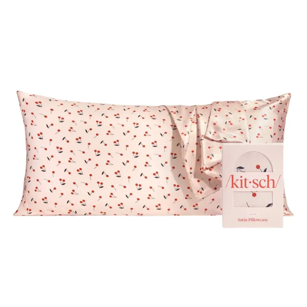 Kitsch Satin Pillowcase in Cherry Print - King Kitsch Satin Pillowcase in Cherry Print - King