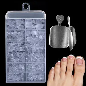 240 Pcs , upgraded toe nail tips design Toe Nail Tips Full Cover, Square Round Toe Nail Press Ons Clear Pre-shape Gel Toe Nail Tips Double Matte Acrylic Fake Toenails Extensions DIY Home Nail Salon for Women, 12 Sizes