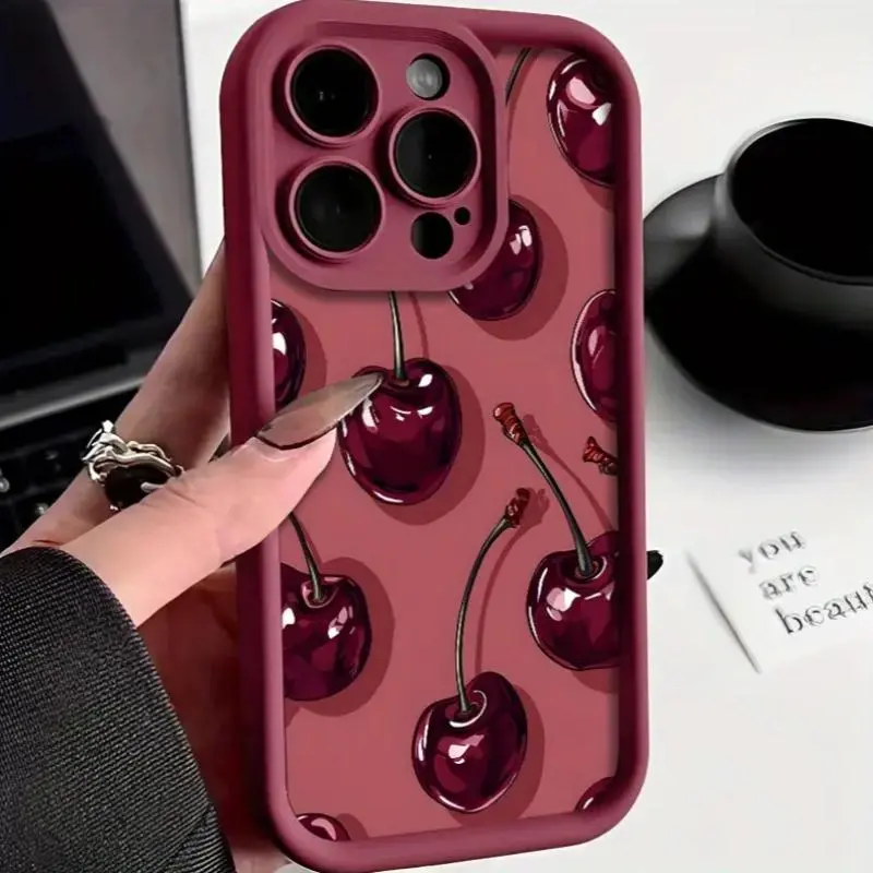 Sexy Wine Cherry Graffiti Phone Case, Creative Design Compatible with Multiple iPhone iPhone11/12/16/16Promax/16pro/16plus/13/14/15/15pro/15 Plus/15 Promax/7plus/8plus/X/Xs, Stylish Protective Cover