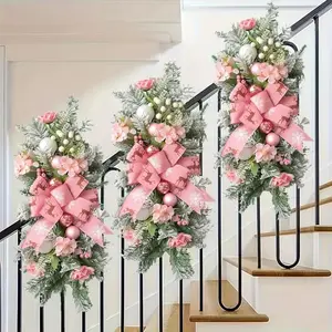 Glam Style Christmas & Valentine's Day Garlands, Plastic Home Decor Swags, &, Floral & Ribbon Accents, Unlit, Artificial Flower Wreath