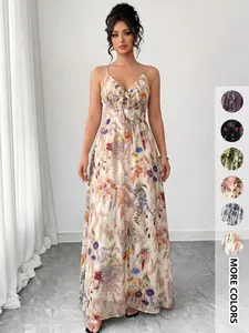 Women's Boho Style Floral-Print Spaghetti Strap Cami Dress, Bohemian Fashion Casual A-Line Dress for Beach Holiday Vacation, Perfect for Summer