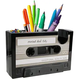 Fun Tape Dispenser Novelty  Pen Dispenser Cool Retro Desk Accessories, Gray