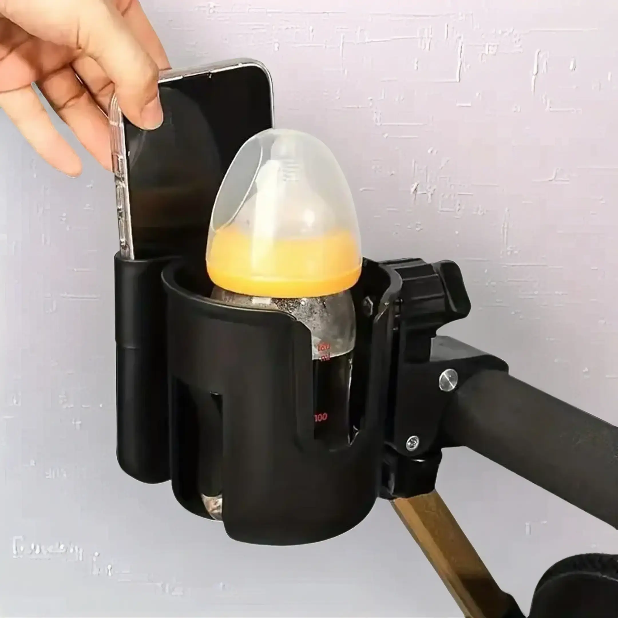 Baby Stroller Cup Holder, Portable 2 in 1 Bottle Holder, Universal Mobile Phone Cup Holder Clips, Newborn Baby Stroller Travel Accessories Infant Stuf