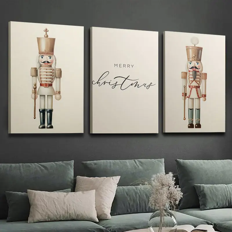 3-Piece Framed Nutcracker Christmas Canvas Print Artwork - Waterproof, Glossy, Farmhouse Homestyle Custom Framed Wall Hanging, Vibrant Holiday Room Decor, Ideal for Kitchen, Housewarming Gift Box Incl, Wardrobe, 4Th Of July, Father's Day, Thanksgiving