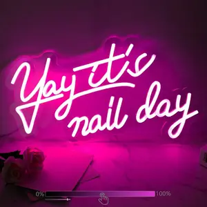 Yay It’s Nail Day Neon Sign, Pink LED Wall Light for Nail Salon Decor, Beauty Studio, or Home Vanity, USB Powered Neon Wall Art with Adjustable Brightness, Glam Aesthetic Sign for Nail Lovers and Technicians
