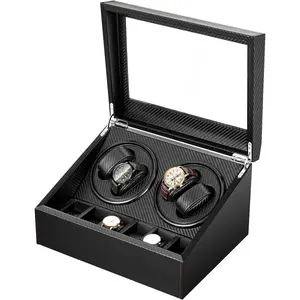 Watch Winder Box with Silent Bidirectional Motor, 4 Rotating +6 Storage Compartments, 10dB Quiet Automatic Watch Winder for Men/Women