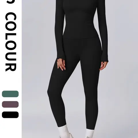 2pcs Set Women'S Long Sleeves Solid Crop High Waist Biker Pants Tracksuit Set Streetwear Tracksuit Sporty Breathable Comfy Outfits for Gym Workout Running Ladies Sportswear for Fall Minimalistic Outfit Cute Going Out Tops
