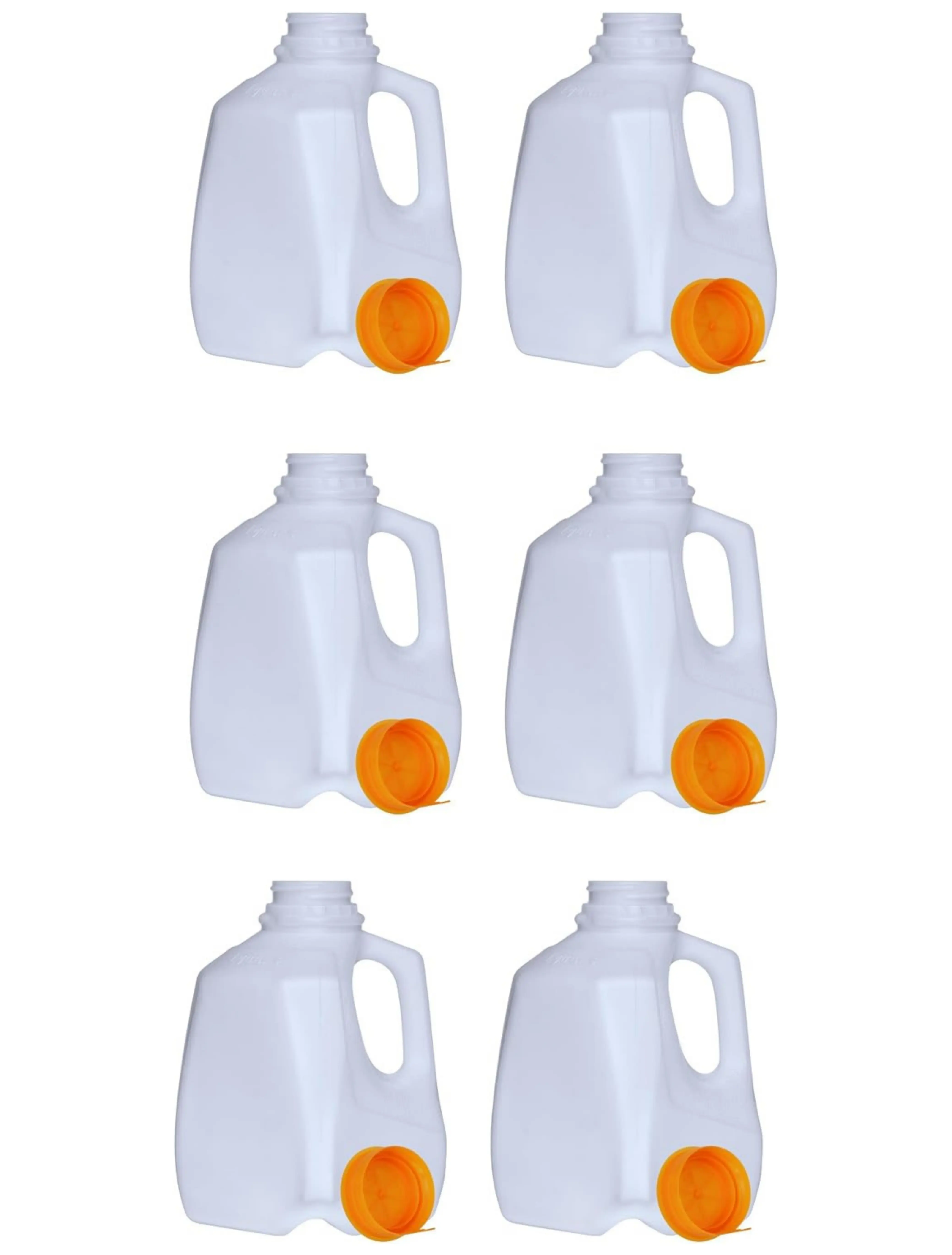 32 Oz Plastic Mini Jugs (6 PACK) 1-Quart / 32-Ounce Bottles with Orange Snap-On Caps for Juice, Water, Sports and Protein Drinks and Milk, BPA-Free, Made in USA