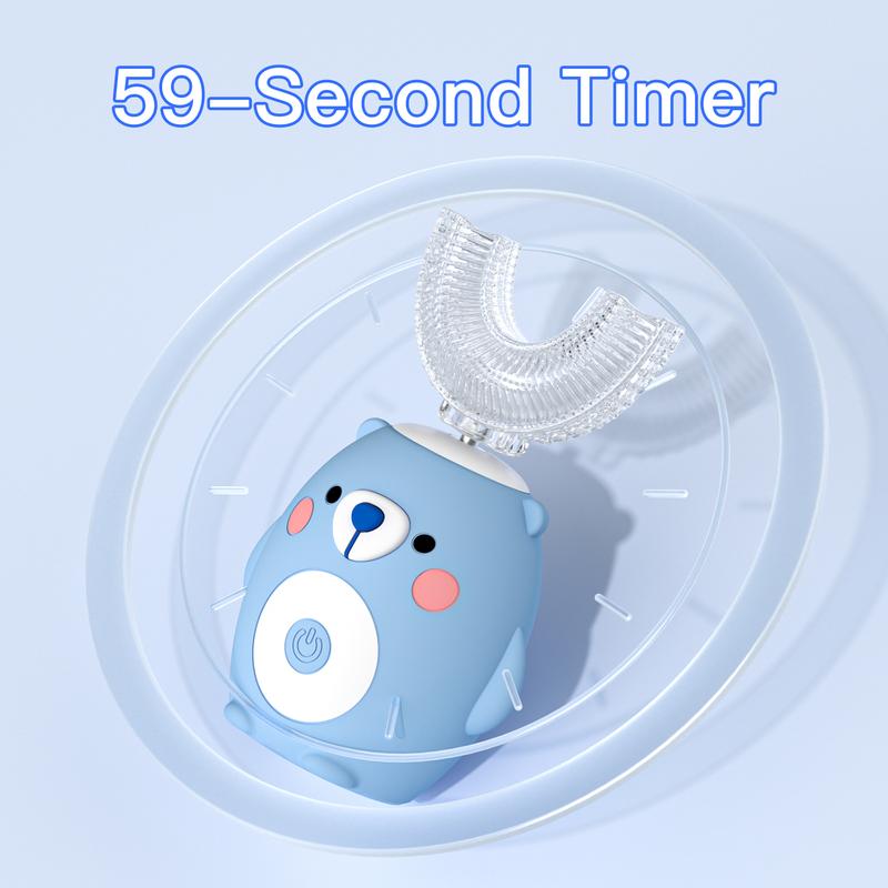 Kids Electric Toothbrush U-Shaped，6 Brush Heads Five Cleaning Modes IPX7 Waterproof Design Mermaid Rechargeable Smart Timer for Children-Kids Travel Essentials Cleansing