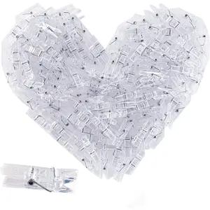 128 counts Photo Clips Mini Transparent Plastic Clear Clips, Clothespins Binder Clips for Hanging String Fairy Lights Picture, Polaroid Clips as Gifts for Family Friend Birthday