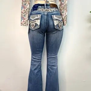 WestField Eagle Flare Jeans Women's Bottoms with Embossed Design and Button Closure - Womenswear Pants Denim Everyday Fashion