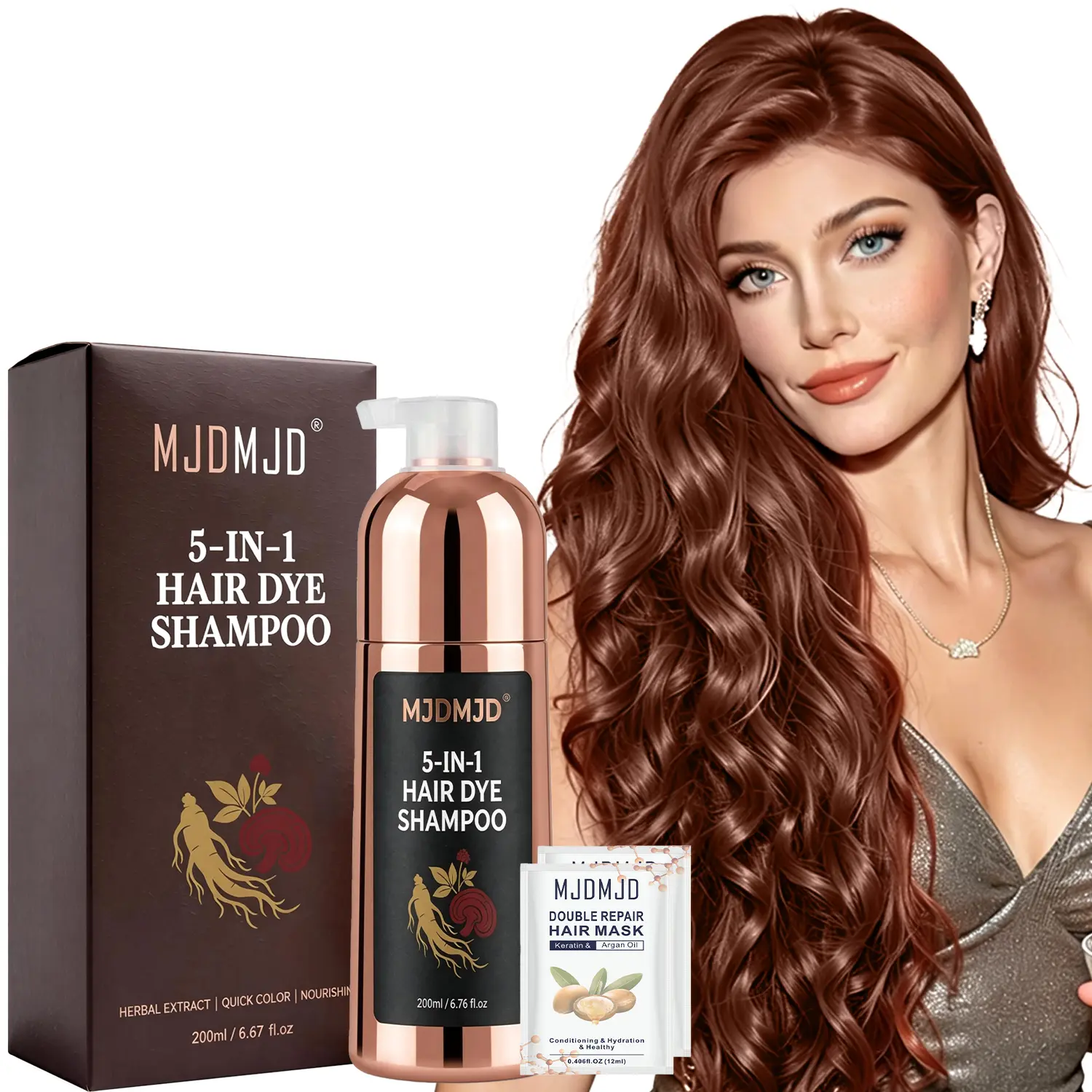Cherry Brown Hair Dye Shampoo 5-in-1, Instant Hair Color Shampoo for Gray Hair Coverage, Long-Lasting Natural Reddish Brown Color, Plant-Based Herbal Formula, Easy Home Hair Dye for Women & Men, Suitable for All Hair Types, 200ML