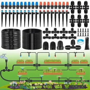 Drip Irrigation System Kit, Automatic Garden Watering Sprinkler with 1/2 & 1/4 Inch Tubing Hose, Patio Misting Plant Irrigation Water Equipment