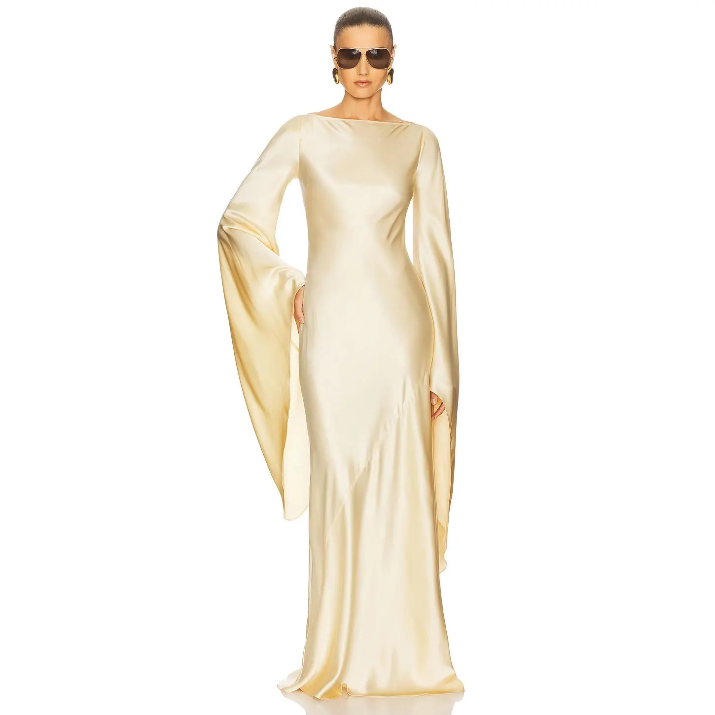Helsa The Rosalind Dress in Silk Charmeuse in Golden Peach