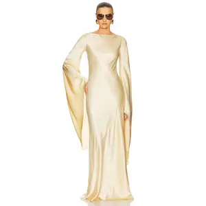 Helsa The Rosalind Dress in Silk Charmeuse in Golden Peach