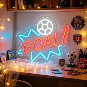 Goal Football Themed LED Neon Sign, Red Blue White USB Light, Wall & Desktop Dual-Use, Non-Strobe High Bright Decor Lamp, for Football Watch Parties, Game Nights, Bar, Game Room, Sports Club & Home Aesthetic Wall Decor
