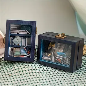 Wooden Book Box, 1 Counts Mini Book Display Box with Glass Window, Book Storage Box, Home Decor for Living Room Bedroom Study Room, Organiser