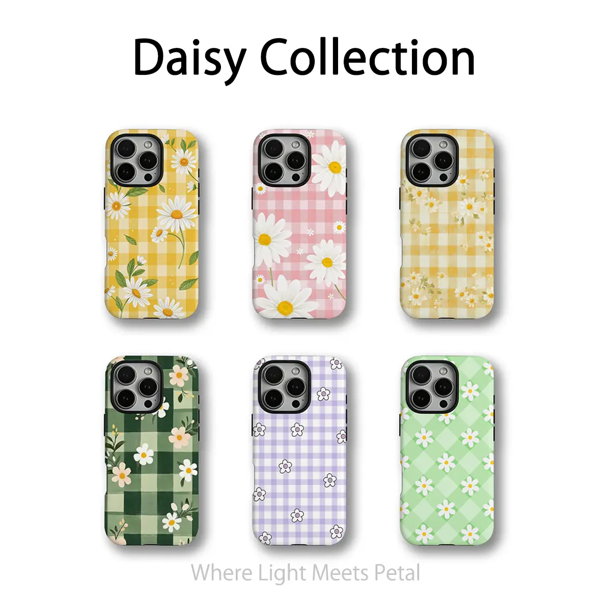 Lavender Gingham Flower Luxe Case - Cute Minimalist Statement, Floral Design Compatible with iPhone 17 16 15 14 13 12 11 X Plus/Air/Pro Max/Pro & Samsung Galaxy Series, Tough Phone Case iphone 14 Cellphone Durable