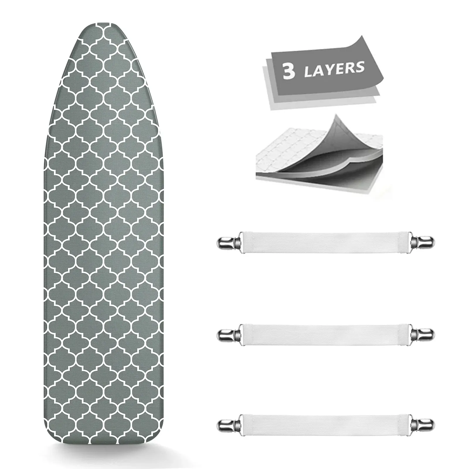 Ironing Board Cover, Extra Thick Padding Coated Scorch and Stain Resistant 15 X 54 Inch Replacement Iron Board Cover with Elastic Edge Silicone Cloth