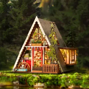 ROBOTIME Rolife A-Frame Cabin DIY Miniature House 3D Wooden Puzzle Therapeutic Home Decor Unique Birthday Gift for Adults