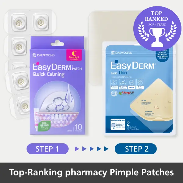 EasyDerm Quick Calming Patches 10-Pack | Cica Ampoule & Tea Tree Oil | Korean Hydrocolloid | Gentle & Soothing for Acne & Wound Care | 4"x4" Dressings | Scissors Included