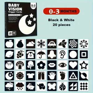 1/4 Set of 20/40 Pages Baby Visual Stimulation Cards - Early Education Black and White, Black and Red, Colorful Identification Cards for Babies 0-3 Months, 6-12 Months - Cardboard Puzzle Enlightenment Toys to Promote Infant Development