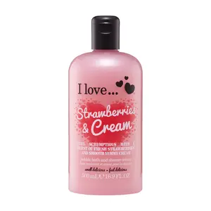 I LOVE Strawberries and Cream Bath and Shower Cream, Hydrating Body Wash and Bubble Bath - 16.9 oz