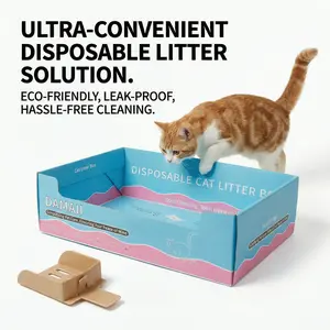 5 Sets of Disposable Cat Litter Boxes with 5 Scoops - 100% Leak-Proof & Odorless - Grab & Go Travel Pan (15.7" x 11.4" x 4.7")