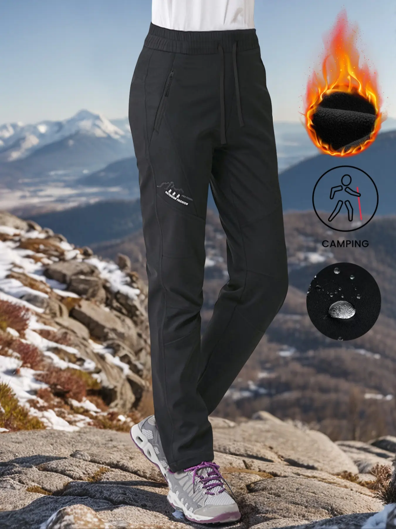 Women's Waterproof Windproof Hiking Pants, Softshell Outdoor Cargo Long Pants with Zipper Pockets, Breathable Durable Rock Climbing Pants, Drawstring Sports Pants, Activewear Pants, Athletic Trousers
