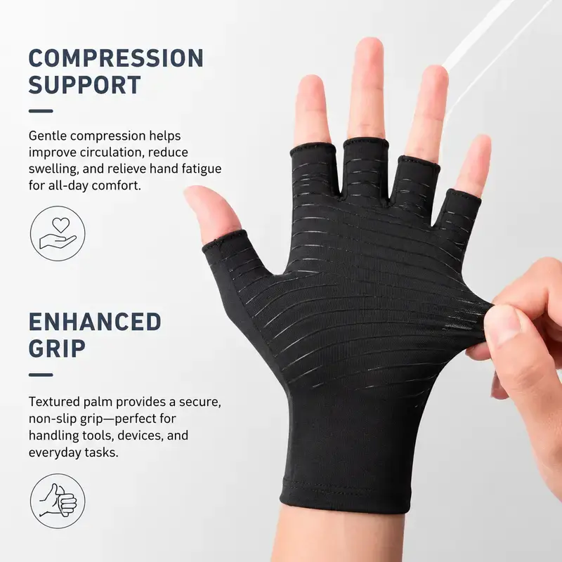 Copper-Infused Fingerless Compression Gloves - Breathable Support and Comfort for Circulation, Unisex for Men and Women - Cycling, Driving, Fitness Training & Daily Use