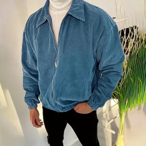 Men's European and American College Style Jacket Corduroy Coat Versatile Fashion Top Suitable for Travel Parties and Shopping with Polo Collar Classic Menswear